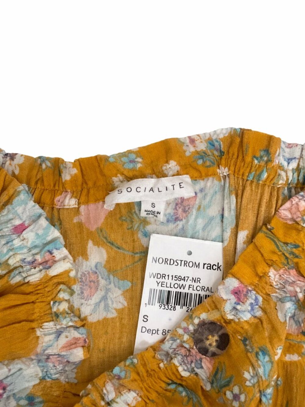 Socialite Strapless Floral Maxi Dress Yellow Smocked Waist Slit Size S - Picture 2 of 5